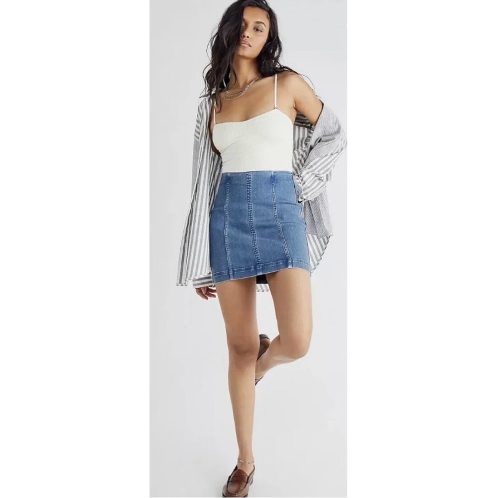 Free People Modern Femme Mini Skirt Westminster Blue 12 - Picture 2 of 8